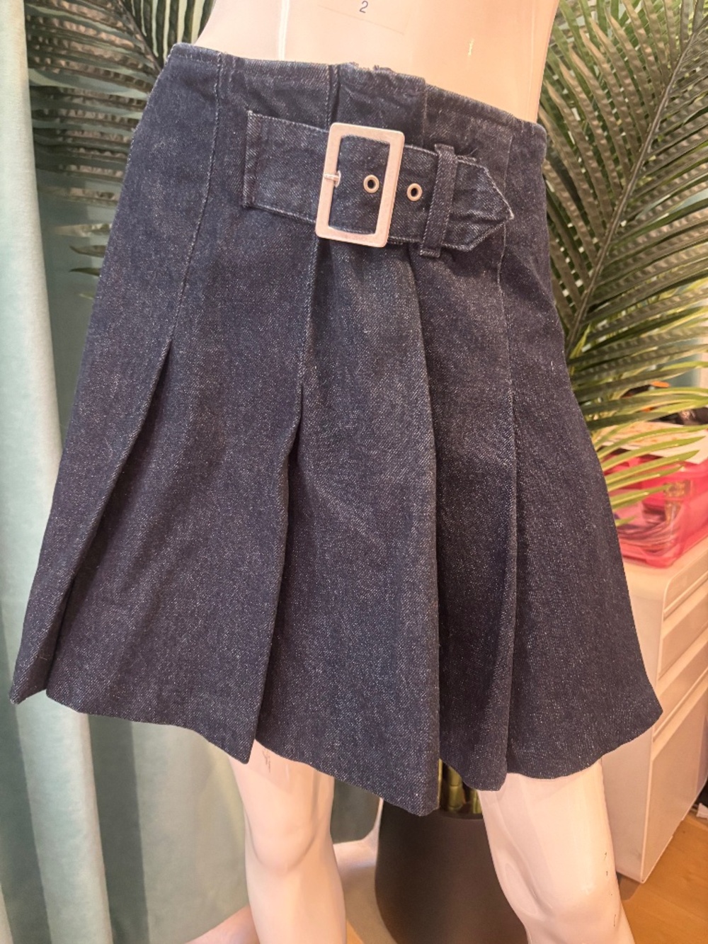 Reformation Jeans Denim Pleated Skirt with Belt Detail